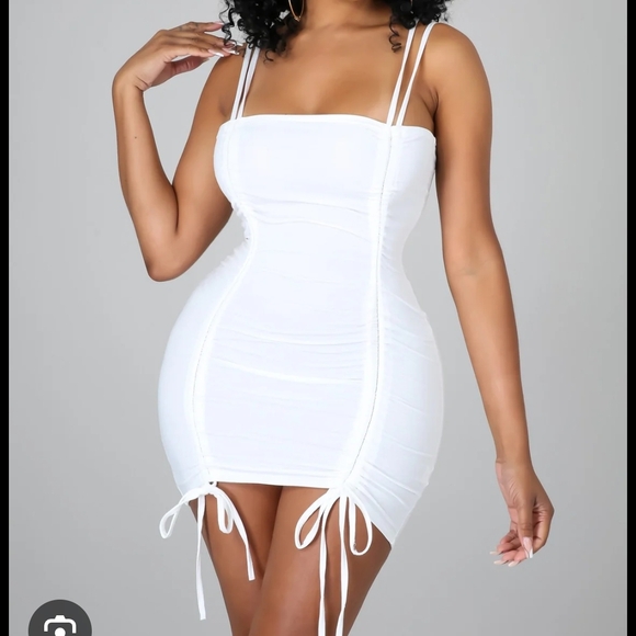 White Ruched Bodycon Mini Dress - Picture 6 of 6